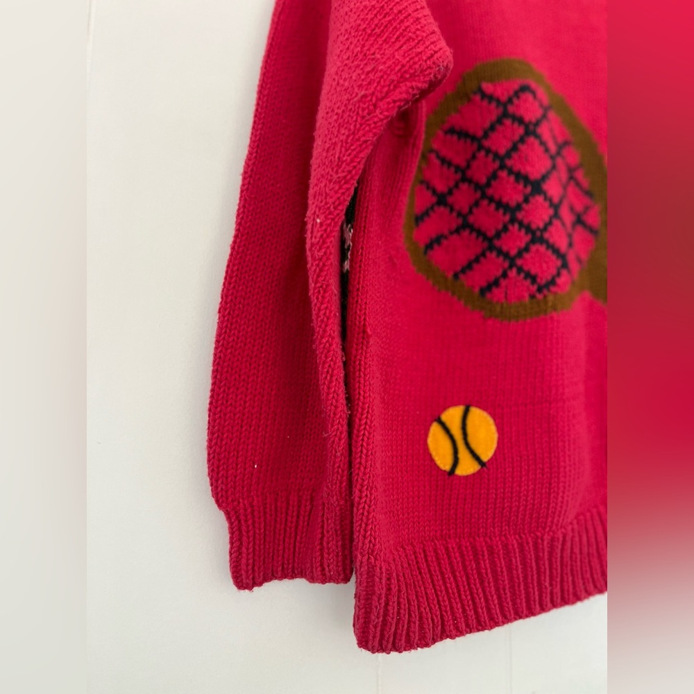 Vintage Cotton 3D Women's Red Tennis Scene Sweater Medium Large - Picture 12 of 14